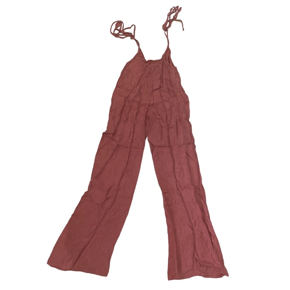Tie Strap Burnt Orange Wide Legged Overalls - Picture 2 of 3